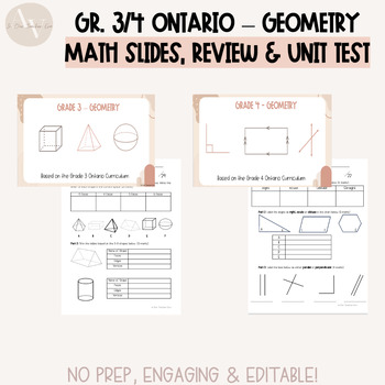 Preview of Grade 3/4 Digital Math Slides, Unit Tests & Reviews - Geometry Units
