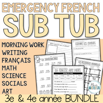 Preview of Grade 3/4 Emergency French Sub Tub - A week of French sub plan activities BUNDLE