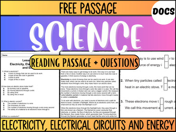 Preview of Grade 3-4 Science Reading 12: Electricity, Electrical Circuits, Energy (Docs)