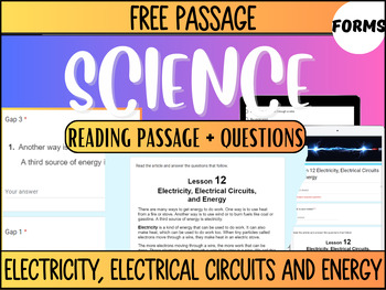 Preview of Grade 3-4 Science Reading 12: Electricity, Electrical Circuits, Energy (Forms)