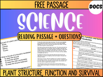 Preview of Grade 3-4 Science Reading 19: Plant Structure, Function, Survival Google Docs