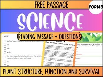 Preview of Grade 3-4 Science Reading 19: Plant Structure, Function, Survival Google Forms