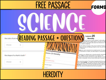 Preview of Grade 3-4 Science Reading 25: Heredity (Google Forms)