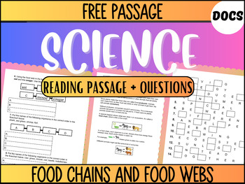 Preview of Grade 3-4 Science Reading 26: Food Chains and Food Webs (Google Docs)