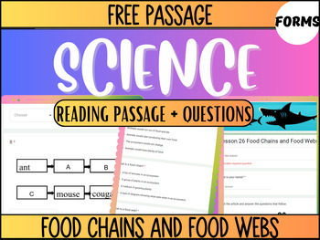 Preview of Grade 3-4 Science Reading 26: Food Chains and Food Webs (Google Forms)