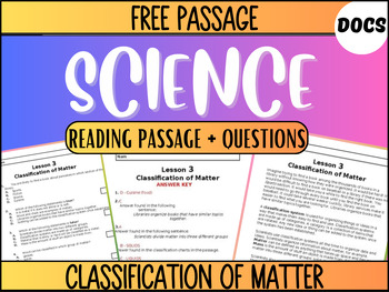 Preview of Grade 3-4 Science Reading 3: Classification of Matter (Google Docs)