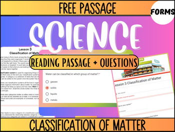 Preview of Grade 3-4 Science Reading 3: Classification of Matter (Google Forms)