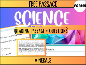 Preview of Grade 3-4 Science Reading 31: Minerals (Google Forms)