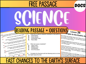Preview of Grade 3-4 Science Reading 36: Fast Changes to the Earth's Surface Google Docs