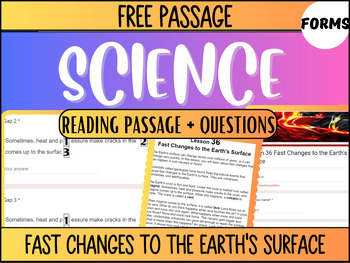 Preview of Grade 3-4 Science Reading 36: Fast Changes to the Earth's Surface Google Forms
