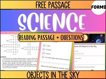 Preview of Grade 3-4 Science Reading 40: Objects in the Sky (Google Forms)
