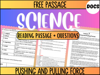 Preview of Grade 3-4 Science Reading 7: Pushing and Pulling Force (Google Docs)