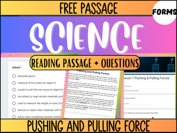 Preview of Grade 3-4 Science Reading 7: Pushing and Pulling Force (Google Forms)