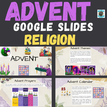 Preview of Grade 3 4 or 5  Advent Religion Google Slides Christmas Calendar Wreath Prayers