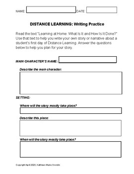 Preview of Grade 3-5 Distance Learning Writing Packet Fillable PDF