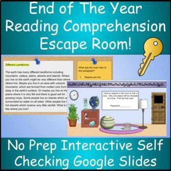 Preview of Grade 3-5 End of The Year Reading Comprehension Digital Escape Room