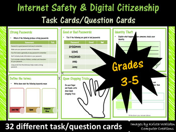 Preview of Grade 3-5 Internet Safety Task Cards - Mapped to Common Sense Media