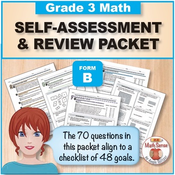 Preview of Grade 3 Form B Math Self-Assessment Packet - 70 Questions { Print & Digital }