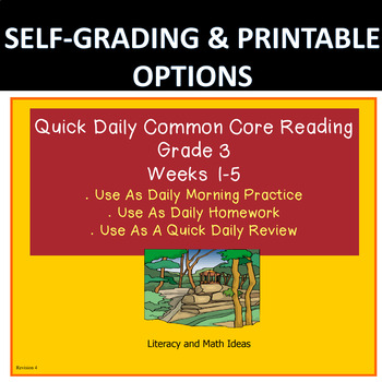 Preview of Self-Grading & Digital Grade 3 Daily Common Core Reading Practice Weeks 1-5
