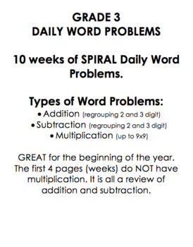 Preview of Grade 3 Daily Word Problems (SPIRAL) Pt.1