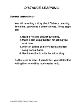 Preview of Grade 3-Distance Learning Reading Comprehension, Planning and Writing Packet