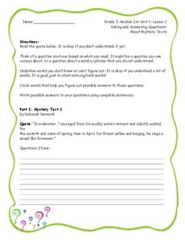 Preview of Grade 3 ELA Module 2A Units 1-3 worksheets on Frogs