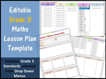 Preview of Grade 3 Editable Math Lesson Plan Templates - Drop Down Menu
