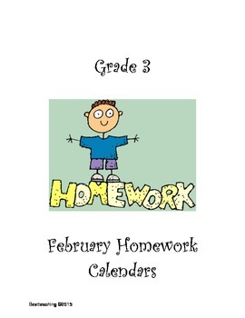 Preview of Grade 3 February Homework Calendar