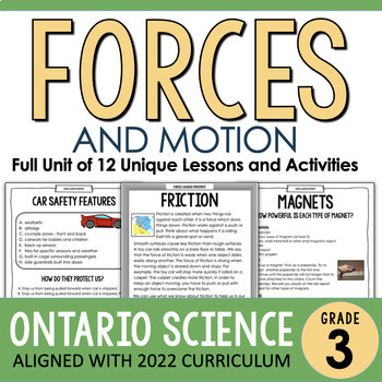 Preview of Ontario Grade 3 Science - Forces and Motion / Matter and Energy Inquiry Unit