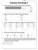 Grade 3 Fractions Math Test Ontario Curriculum- Answers Included