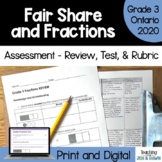 Grade 3 Fractions Assessment - Review, Test, and Rubric - 