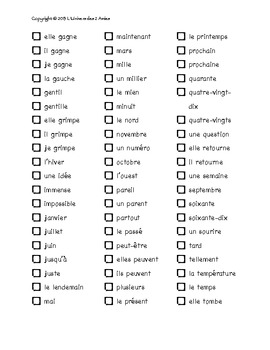 Grade 3 French Immersion Sight Word Assessment Checklist | TpT