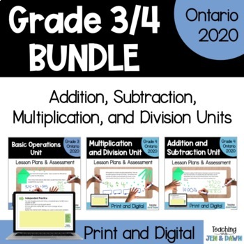 Preview of Grade 3 & Grade 4 Operations Units Bundle - Ontario 2020 - PDF and Slides