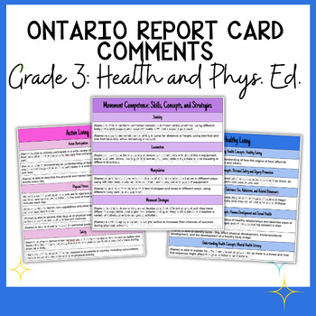 Preview of Grade 3 Health and Physical Education Report Card Comments - Ontario Curriculum