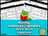Grade 3 Homework Calendars - 2023-2024 - **NEW**