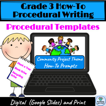 Preview of Grade 3 How-To Procedural Writing, Community Theme Includes Template & Rubric