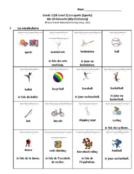 grade 3 level 2 recreational activities french english