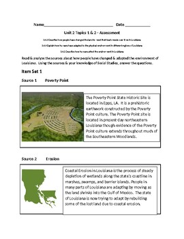 Preview of Grade 3 Louisiana Social Studies Test Unit 2 Adapting the Enviroment LEAP