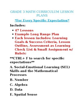 Preview of Grade 3 Math 2023 Lesson Plans A-F (47 Lesson Plans)