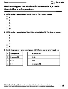 Preview of Grade 3 Math Bell-Ringer: 8 Times Table & Inverse Operations