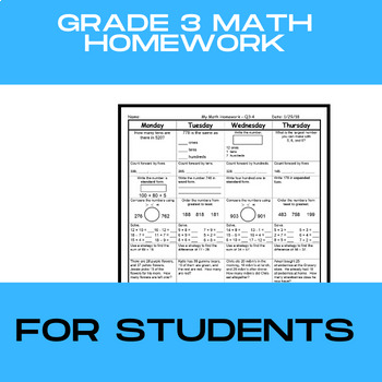 Preview of Grade 3 Math Homework PDF for students