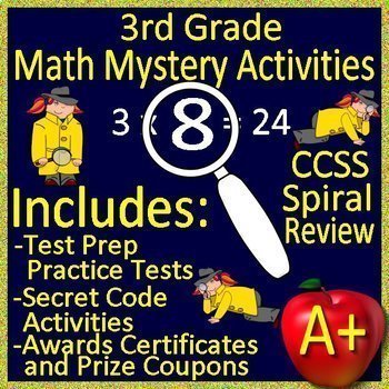 Preview of 3rd Grade Math Mystery Activities: 6 Mystery Workshops 3rd Grade Math Test Prep