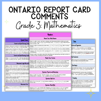 Preview of Grade 3 Math Report Card Comments - Ontario Curriculum