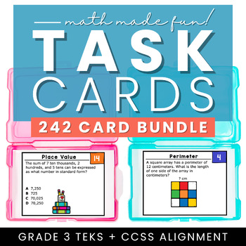 Preview of 3rd Grade TEKS-STAAR Math Task Card Bundle | Print + Digital PowerPoint