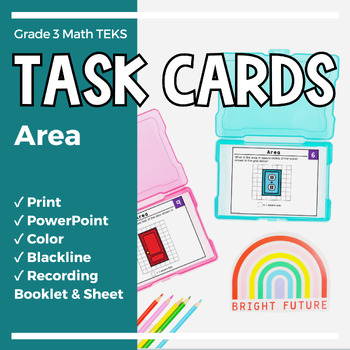 Preview of Grade 3 Math TEKS STAAR Task Cards Area | Digital Resource + Print