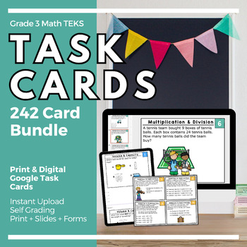 Preview of 3rd Grade Math TEKS-STAAR Task Cards Bundle | Print + Digital + Self Grading