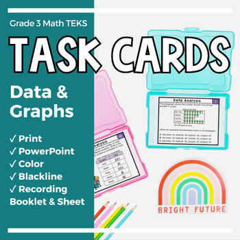 Preview of Grade 3 Math TEKS STAAR Task Cards Data Analysis | Digital PowerPoint + Print