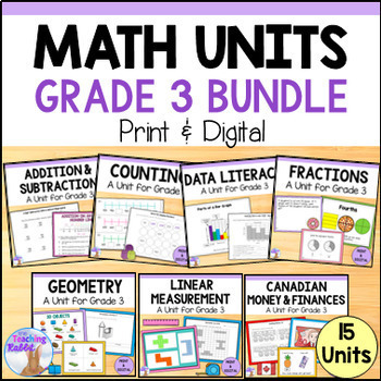 Preview of Grade 3 Math Units Bundle (Ontario) Worksheets, Centers, Tests - Print & Digital