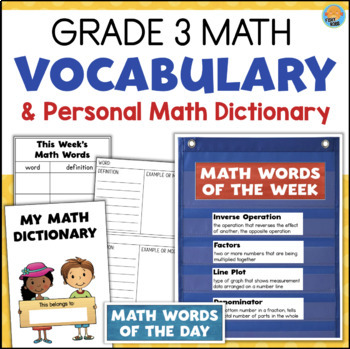 Preview of 3rd Grade Math Vocabulary Cards with Definitions + Personal Math Dictionary