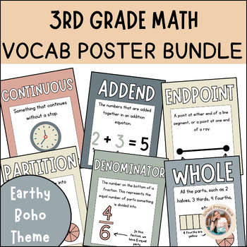 Preview of Grade 3 Math Vocabulary Posters | Engage NY/Eureka Aligned | Earthy Boho Theme